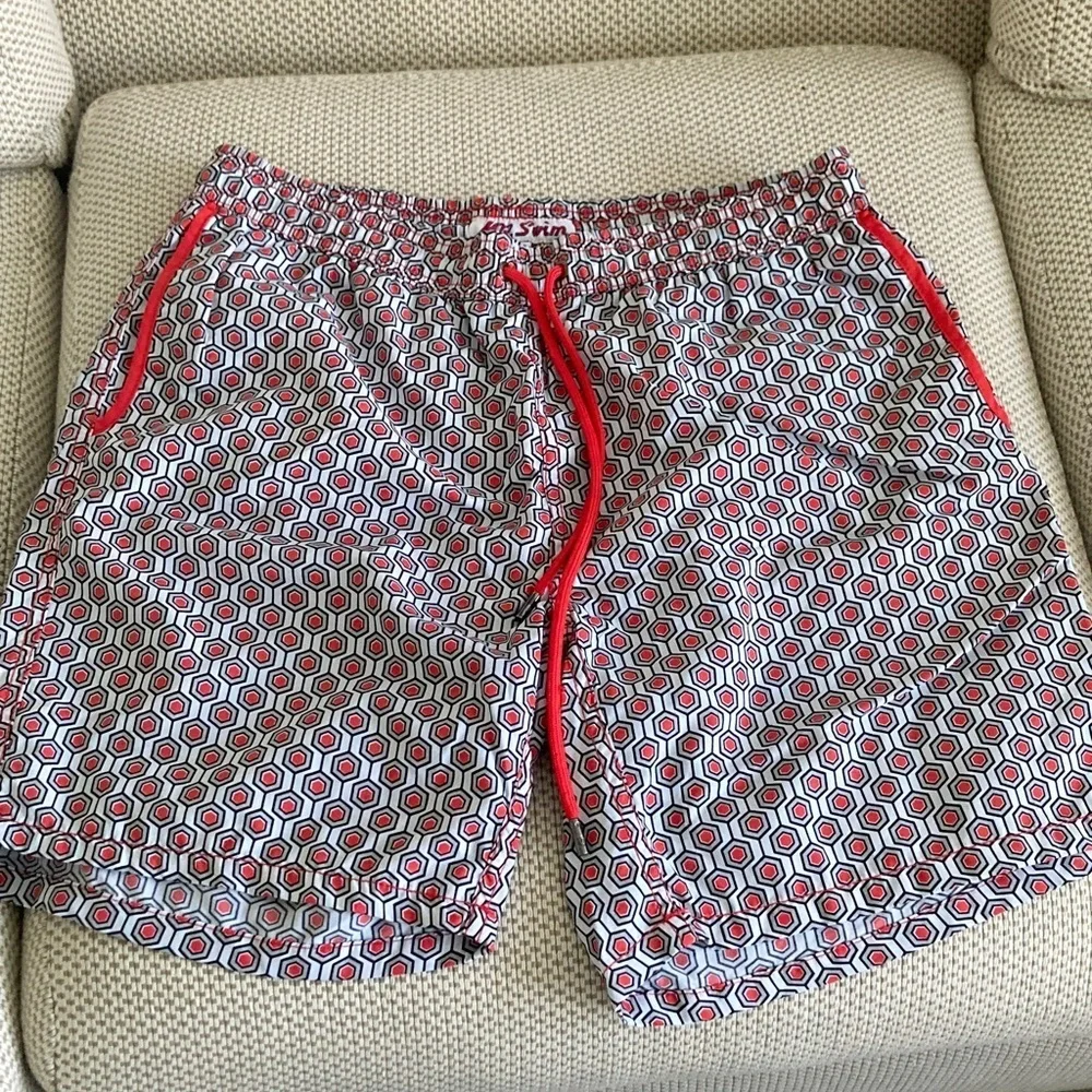 Mr.Swim Red and White Patterned Swim Trunks